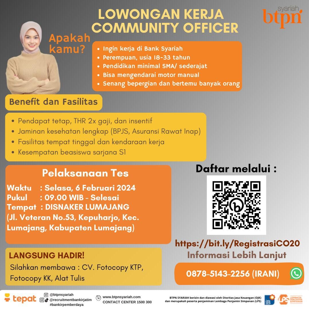 LOWONGAN KERJA COMMUNITY OFFICER BTPN SYARIAH